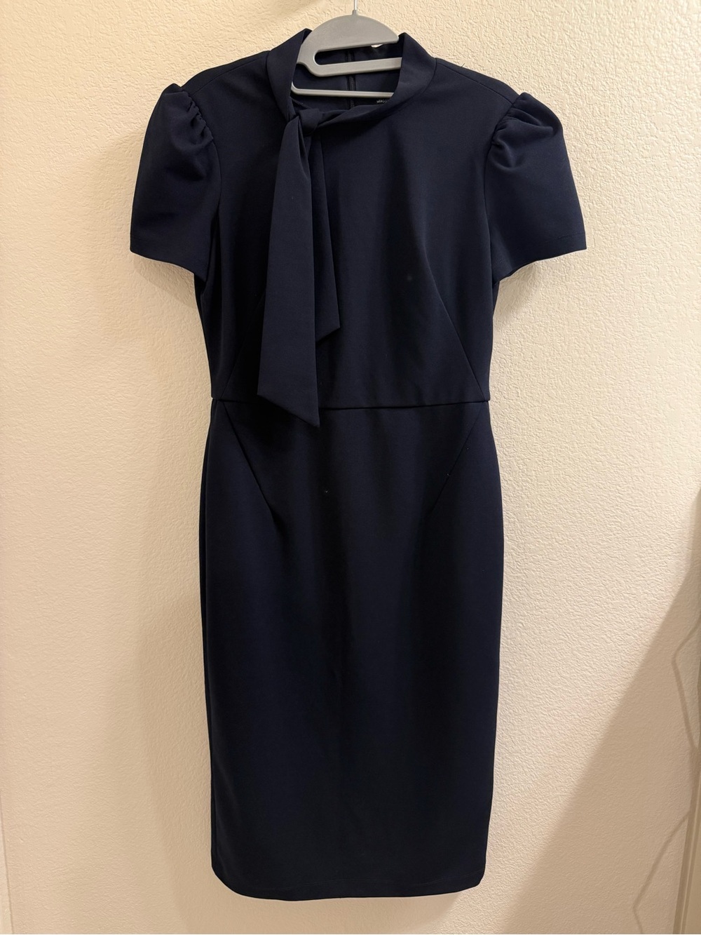 Maggy London Navy Tie-Neck Midi Dress